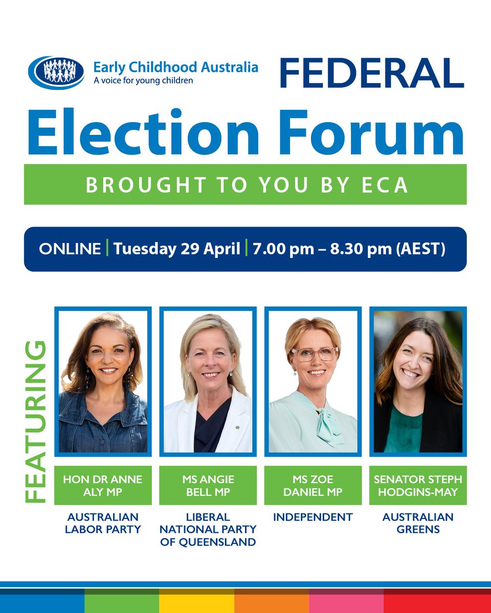 Your voice matters! 📣

Ahead of the upcoming #federalelection, ECA invites you to attend a national forum exploring key early childhood policy commitments. Join with early childhood colleagues and advocates from all across the sector. Register: bit.ly/3RkHse8