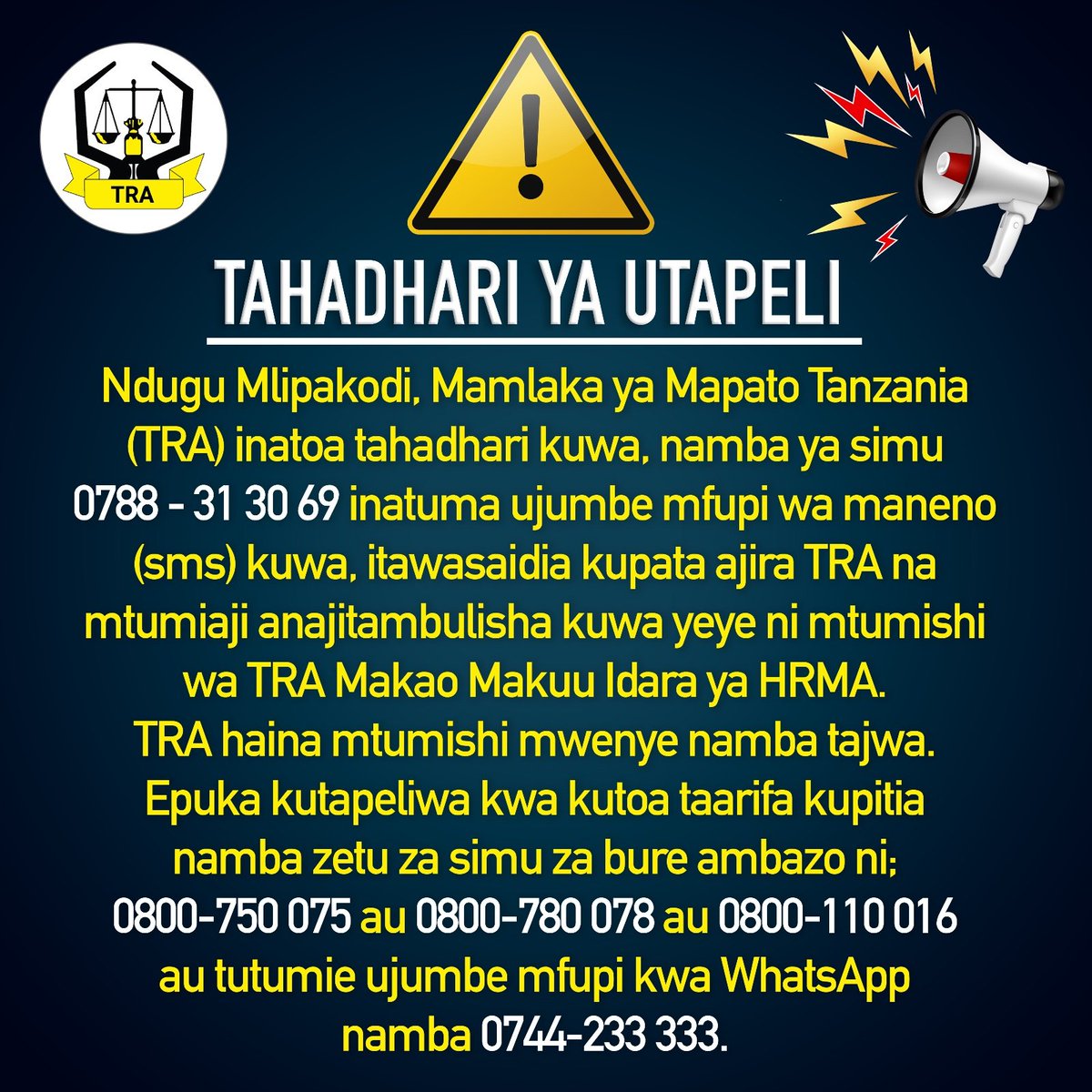 TRATanzania's tweet photo. #TAPELI Tuwe makini dhidi ya utapeli. https://t.co/GNHXOErpi4