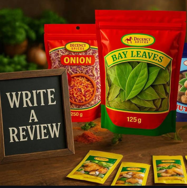 CALLING ALL CUSTOMERS!

We value your feedback! If you've tried our products - Decency Chicken, Decency Nutmeg Seed Decency All Purpose, Decency Dry Onion, or Bayleaf - share your honest review with us! Both positive and negative feedback will help us improve. Your reviews matter