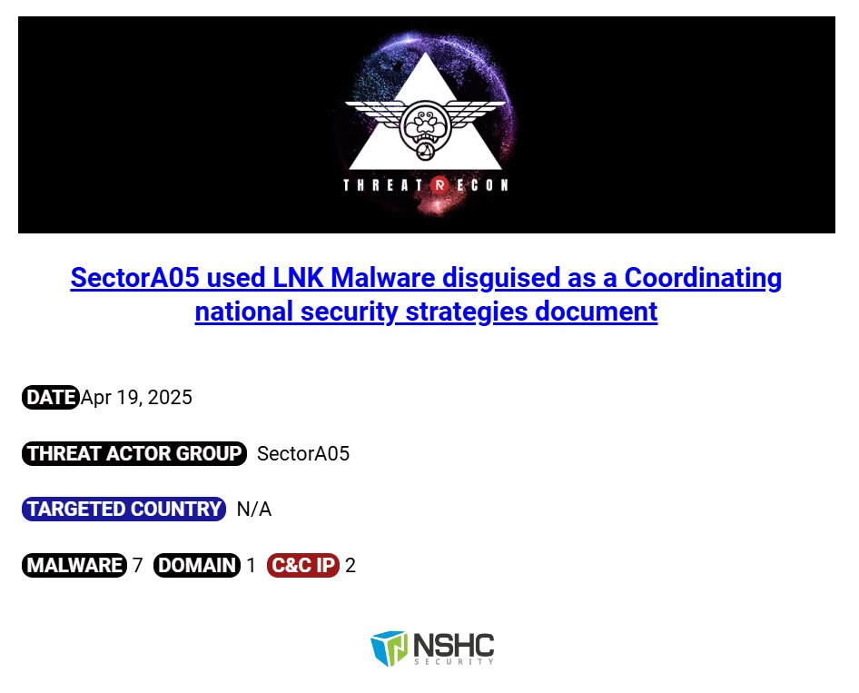 #NorthKorea Govt sponsored #hacking group #SectorA05 used LNK #Malware disguised as Coordinating national #Security strategies document #APT #threatintel #threathunting #threatintelligence
