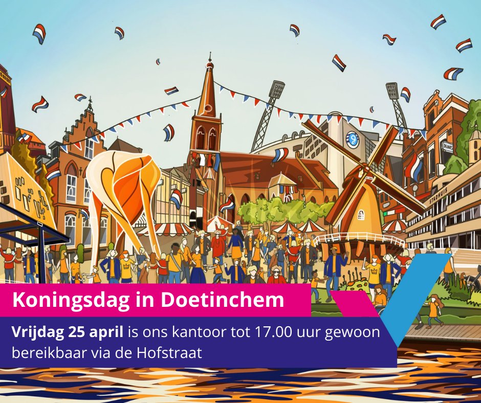 Het was even spannend, maar de koninklijke familie komt zaterdag 26 april gelukkig toch naar #Doetinchem.  De voorbereidingen voor het feestweekend gaan dus volop door. Ons kantoor is op vrijdag 25 gewoon bereikbaar tot 17.00 uur.