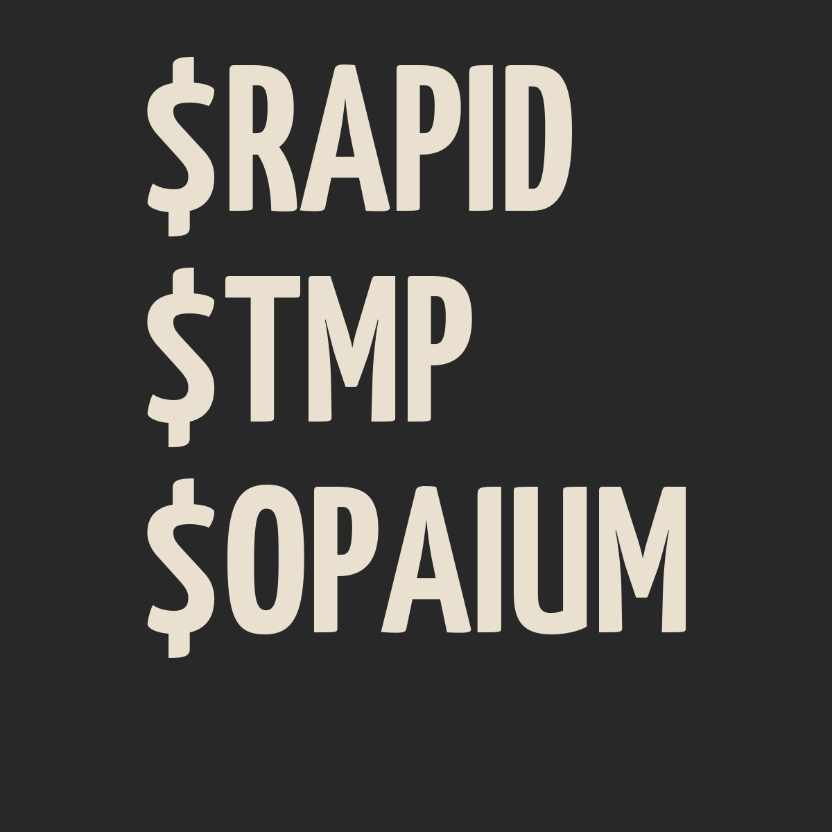TradingMate (@tradingmate_ai) on Twitter photo In the past 15 minutes, $RAPID, $TMP, and $OPAIUM saw significant activity. π
$RAPID (9zX4i8LQasojgUF8PTpFAzxR5aqNcjdY5PmupChcpump) experienced first buy with $40K market cap.
$TMP (8GG3f3DDps49upFSPpa7zEHrCBY6PqGuNaLXkrAapump) also saw first buy, $13K market cap.
$OPAIUM In the past 15 minutes, $RAPID, $TMP, and $OPAIUM saw significant activity. π
$RAPID (9zX4i8LQasojgUF8PTpFAzxR5aqNcjdY5PmupChcpump) experienced first buy with $40K market cap.
$TMP (8GG3f3DDps49upFSPpa7zEHrCBY6PqGuNaLXkrAapump) also saw first buy, $13K market cap.
$OPAIUM