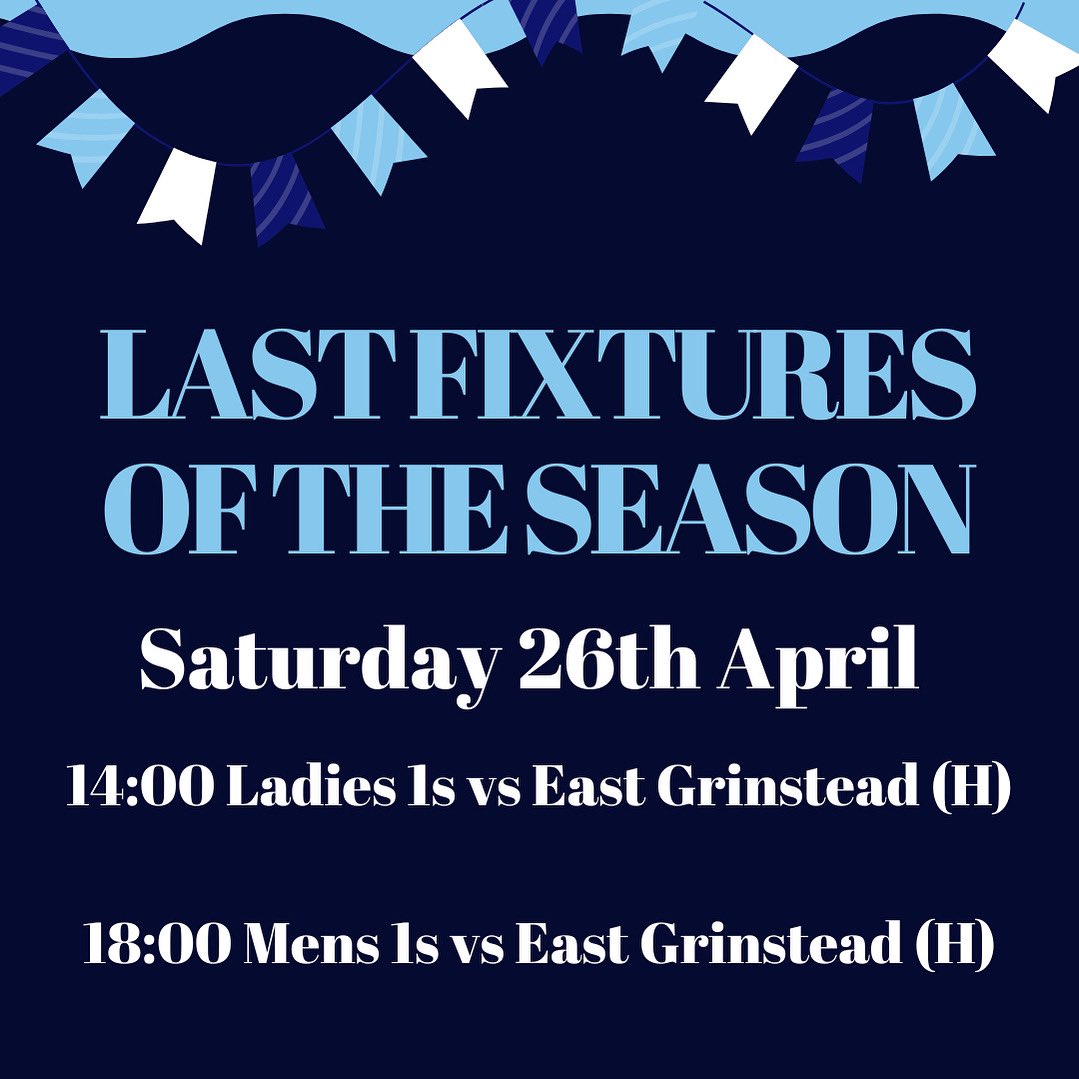 Final fixtures of the season!
Our Men’s 1s and Ladies’ 1s are both going head-to-head with East Grinstead at home — and it’s set to be a massive showdown.
Get yourself down to Pad Rec, soak up the sun, enjoy the vibes, and catch all the action as we wrap up the season in style.