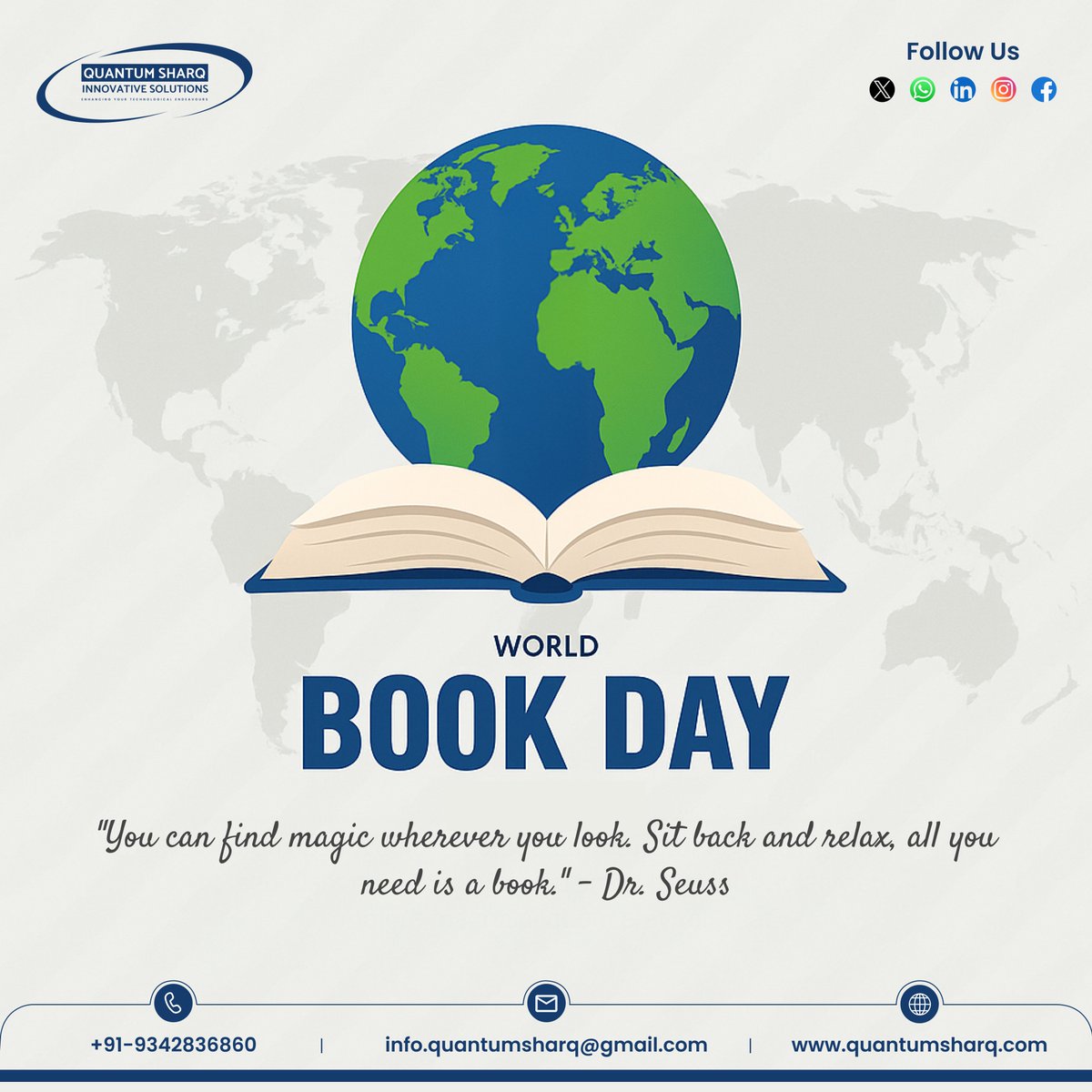 SharqQuantum's tweet photo. 🌍📖 World Book Day 📖🌍
At Quantum Sharq Innovative Solutions, we celebrate the magic of books and the limitless knowledge they bring.

#WorldBookDay #QuantumSharq #ReadToLead #BooksAreMagic #InnovationAndKnowledge #DrSeussQuotes https://t.co/s7CiRlEw1m