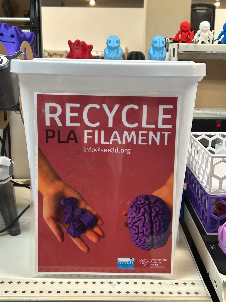 Happy #EarthDay! @MicroCenter Cincinnati is recycling their failed prints and pieces with us! A great way to keep plastic out of landfills. We appreciate the <a href="/OhioEPA/">Ohio EPA</a> for the support and @Printerior.Designs for your recycling program. Email info@See3D.org to participate.