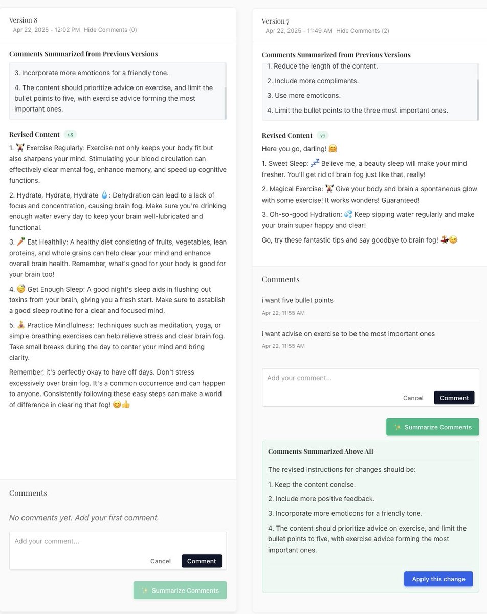 I built a prompt engineering tool for myself. Aim to collect/implement early user feedback directly (and let users to see the change in real time).

Anyone interested in trying? Not sure whether this is a wider use-case.