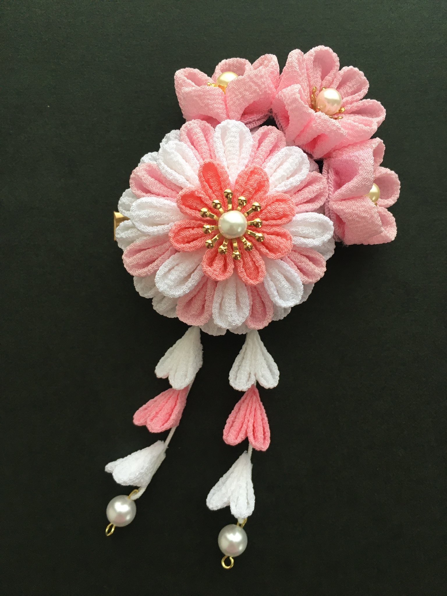 ꫛꫀꪝ硝子の髪飾り★ポンポネグラス★ヘアゴム 「想像の花」pink 恋花の織り / レースと桜色 】チェコガラスの ヘアゴム ポニー
