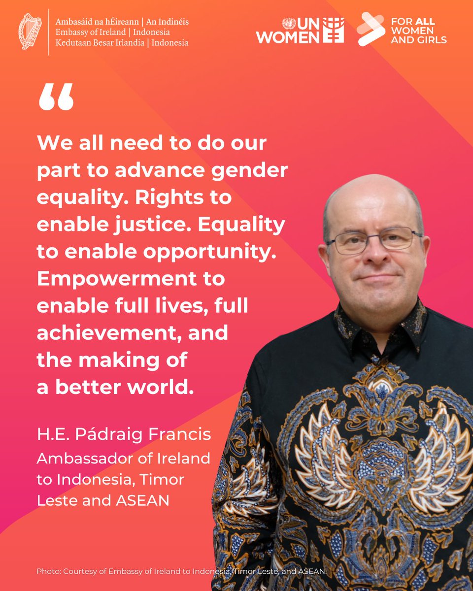 Everybody has a role to play to make gender equality a reality

See special message to celebrate #KartiniDay from the Ambassador of <a href="/IrlEmbIndonesia/">Ireland in Indonesia</a> Pádraig Francis on why advancing women's &amp; girls' rights, empowerment &amp; equality is key to a better world for all
