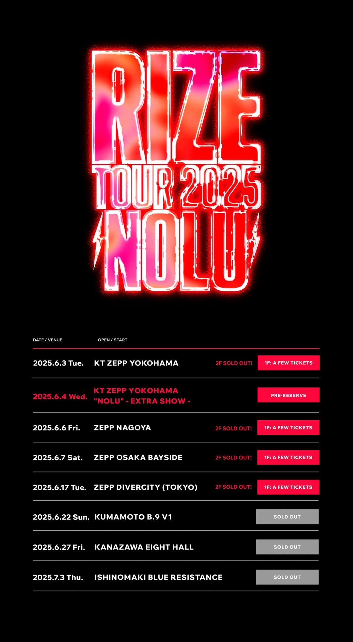 RIZE TOUR 2017 RIZE IS BACK 平成二十九年十二月二十日 日本