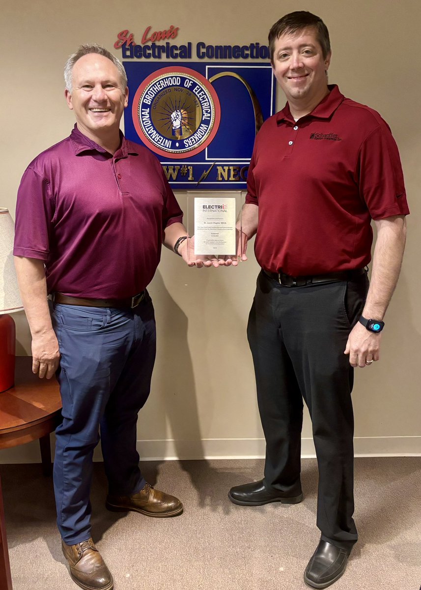 The St. Louis Chapter NECA is proud to support <a href="/ELECTRI_org/">ELECTRI International</a> at the Governor level! ⚡️

We’re honored to receive this plaque from ELECTRI International recognizing our commitment to advancing research, education, and workforce development in the electrical construction industry.