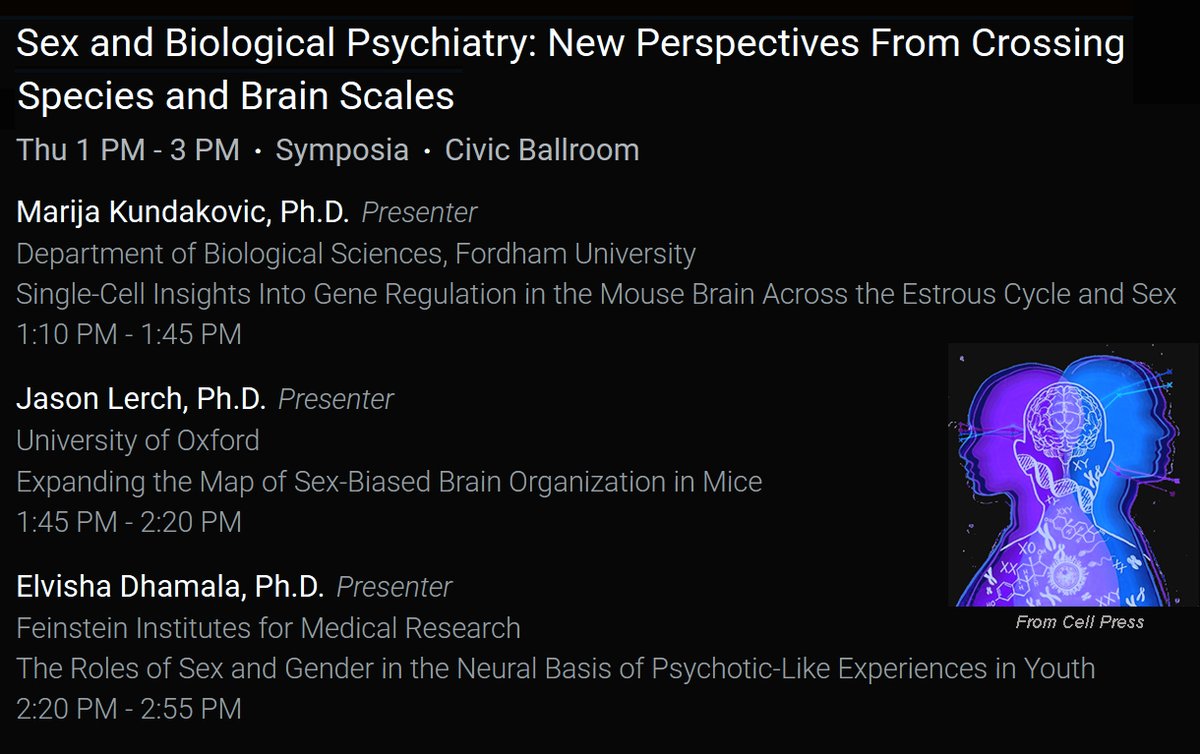 Marija Kundakovic (@kundakoviclab) on Twitter photo Excited about our symposium on Sex & Biological Psychiatry on Thurs <a href="/SOBP/">Society of Biological Psychiatry</a> meeting in Toronto. Organized by <a href="/bogglerapture/">Armin Raznahan</a> who unfortunately won't be able to come! But, if you are <a href="/SOBP/">Society of Biological Psychiatry</a> , pls come to this wonderful combo of genomics & neuroimaging across species! 🔥 <a href="/elvisha9/">Elvisha Dhamala</a> Excited about our symposium on Sex & Biological Psychiatry on Thurs <a href="/SOBP/">Society of Biological Psychiatry</a> meeting in Toronto. Organized by <a href="/bogglerapture/">Armin Raznahan</a> who unfortunately won't be able to come! But, if you are <a href="/SOBP/">Society of Biological Psychiatry</a> , pls come to this wonderful combo of genomics & neuroimaging across species! 🔥 <a href="/elvisha9/">Elvisha Dhamala</a>