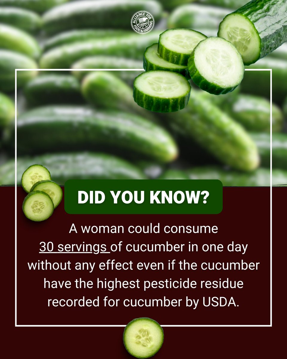 🥒 Did you know? A woman could eat 30 servings of cucumbers—even with the highest USDA-recorded pesticide residue—and still be totally fine.

Fruits &amp; veggies are safe, nutritious, and worth enjoying! ❤️