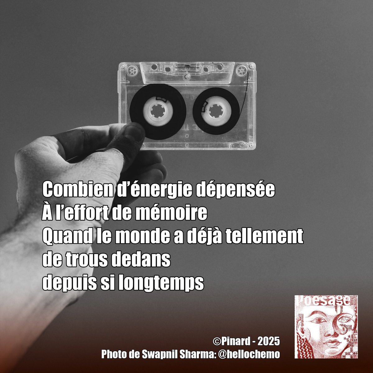 poesage_27's tweet photo. Combien d’énergie dépensée
À l’effort de mémoire
Quand le monde a déjà tellement de trous dedans
depuis si longtemps
©Pinard - 2025
Photo de Swapnil Sharma: @hellochemo
#energie #memoire #monde #longtemps #souvenir #oubli #oublier
#poet #poeme #poem #poesie #poetry https://t.co/kIOEr3IkBQ