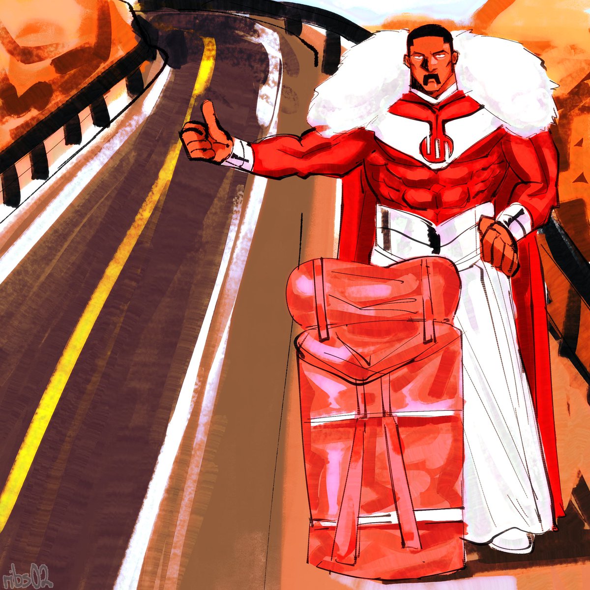 WHAT  RIBS  DREW FOR ME W OUR ART TRADE 😭😭😭🤍🤍 why is  he hitchhiking !!!! ( art creds : @rribs02 ! )