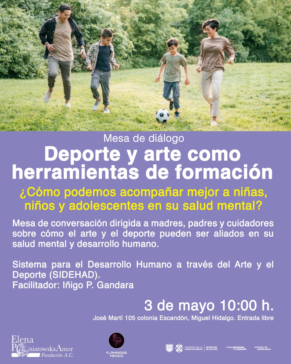 Charla para madres y padres
Cuerpo, mente y corazón, deporte y arte como caminos para el bienestar infantil.

Impartido por Iñigo Gándara (Sistema para el Desarrollo Humano a través del Arte y el Deporte (SIDEHAD))

3 de mayo | 🕙 10:00 h
Entrada libre