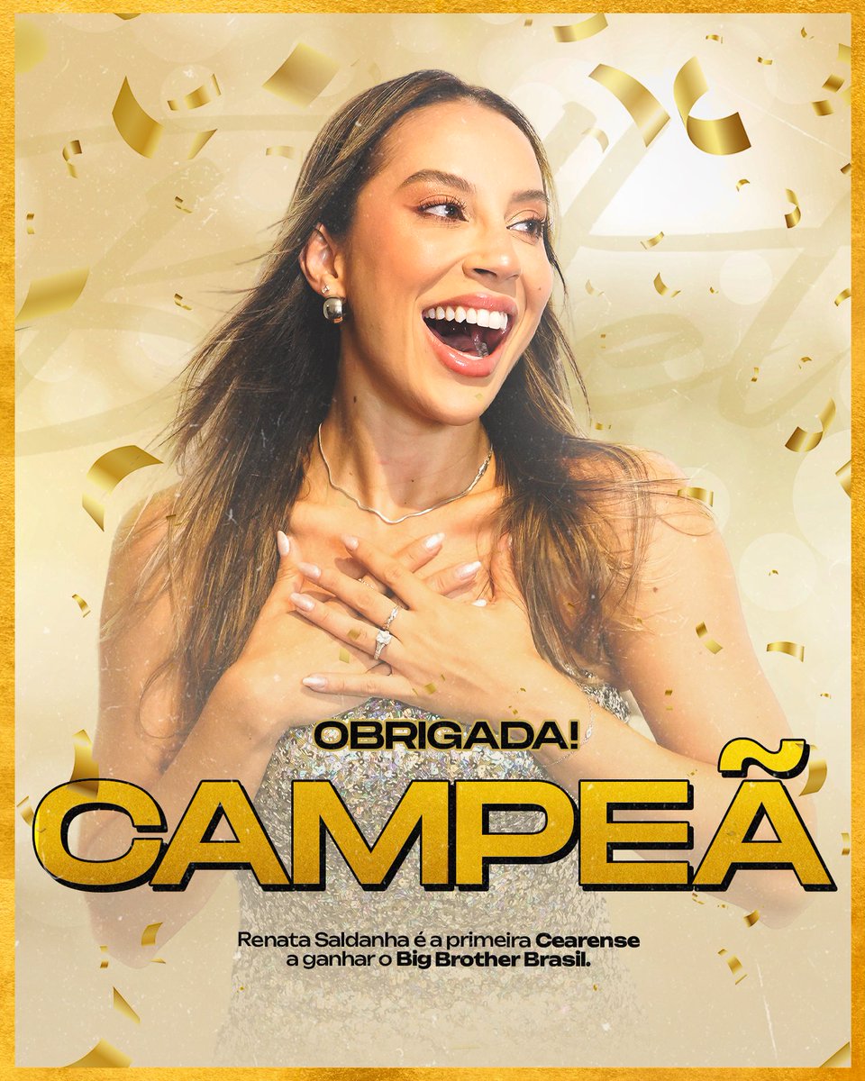 Renata Saldanha 🦢 🩰 (@renatasaldanhap) on Twitter photo É OFICIAL! RENATA É A VENCEDORA DO #BBB25! A primeira cearense a disputar uma final e VENCER o <a href="/bbb/">Big Brother Brasil</a>!
Obrigada, Fortaleza! Obrigada, Ceará! Obrigada BRASIL! O #TeamBallet fez história do começo ao fim! VOCÊS FAZEM PARTE DISSO!
MUITO OBRIGADA!!!!!!!!!!!! ❤️🩰🦢🍎 É OFICIAL! RENATA É A VENCEDORA DO #BBB25! A primeira cearense a disputar uma final e VENCER o <a href="/bbb/">Big Brother Brasil</a>!
Obrigada, Fortaleza! Obrigada, Ceará! Obrigada BRASIL! O #TeamBallet fez história do começo ao fim! VOCÊS FAZEM PARTE DISSO!
MUITO OBRIGADA!!!!!!!!!!!! ❤️🩰🦢🍎