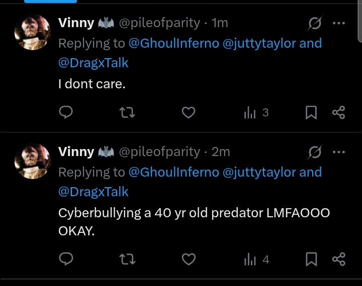 GhoulInferno's tweet photo. One, cyberbullying a 40 year old man. Full stop. He's just a guy. And two, again, ACCUSATIONS. Fucking weirdo over here deciding to constantly comment under Justin Taylor's post. Kinda parasocial babe. If you like him just say so. https://t.co/Ho8htruCVo