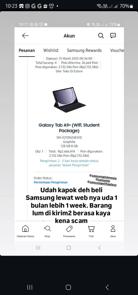 4j00's tweet photo. Kapok beli samsung di web nya lgsg uda 1 bln lebih barang lum di krm2.di tny ke CS cm jwb mohon bersabar&amp;akan diinvestigasi. Pengalaman buat saya mening beli lgsg ke store daripada online. Pd lempar tanggung jawab #xdoyourmagic #samsung @samsungID @SamsungMobile @SamsungMobileUS https://t.co/ECugtWq0pd