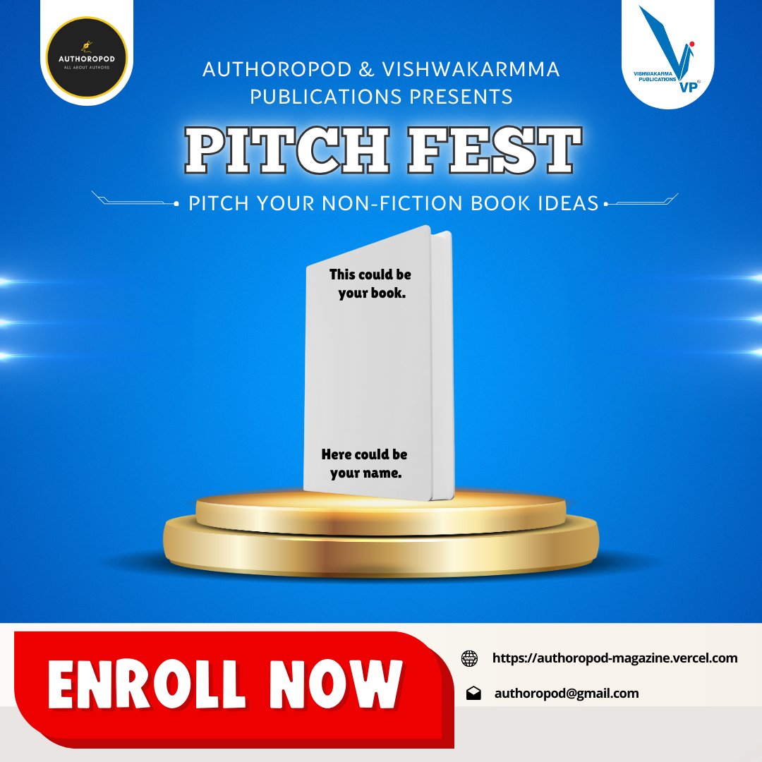 Authoropod pitch fest is now live. Share your non fiction book idea, winning entry to be published by Vishwakarma Publications. 

docs.google.com/forms/d/e/1FAI…

#NonFictionBooks #BookPitchFest #AuthorPitch #NonFictionAuthors #PublishingPitch #BookDeal #NonFictionWriters #PitchingBooks
