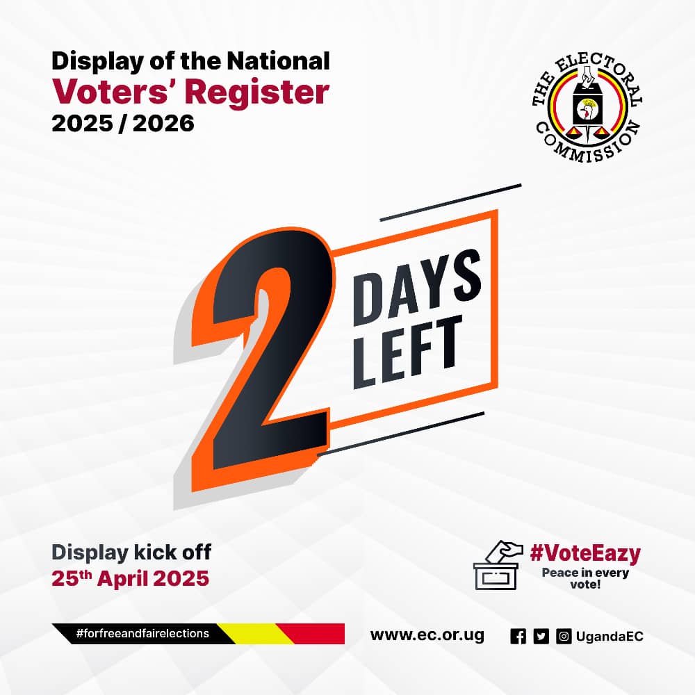 2 days to go! Starting 25th April 2025, the Electoral Commission will display the National Voters Register and Registers for Special Interest Groups (Youths, PWDs, Older Persons) at all polling stations from 8:00am to 6:00pm daily. Confirm your details, correct errors if any, and