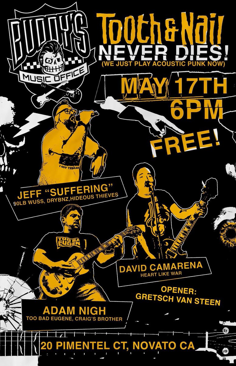 Packing my bags for Novato California to perform with some @toothandnailrecords legends! Jeff “Suffering” of 90lb Wuss (<a href="/jsuffering/">Jeff Bettger</a>) and Adam Nigh of Too Bad Eugene! I am performing too! (<a href="/heartlikewar/">HEART LIKE WAR</a>) The amazing Gretsch Van Steen opening the show! See you there! #heartlikewar