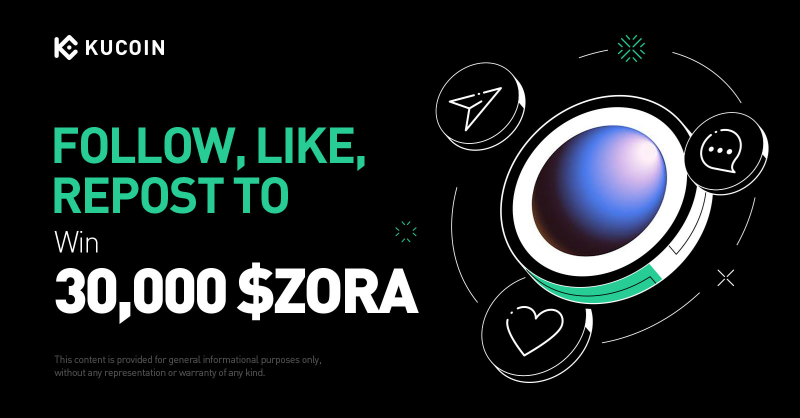 kucoincom's tweet photo. 🎉 #Giveaway Alert: Celebrate the $ZORA listing on #KuCoin!

1. Follow @kucoincom, @zora &amp; @BC_KuCoin
2. Repost, Like with quote "Trade $ZORA on #KuCoin!" + tag 3 friends
3. Fill out Gleam form

🎁 30,000 $ZORA for 100 winners!

⏰ 48 hours only—don’t miss out!