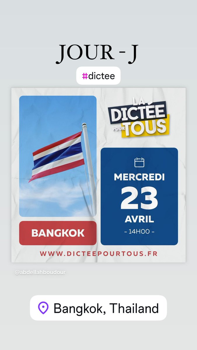 dicteepourtous's tweet photo. #JourJ #Bangkok #Thaillande #dictee #dictée #dicteepourtous #grandedictee #dicteegeante #asie

https://t.co/52VmBY9Yhp

@dicteepourtous https://t.co/HcrHxhbDXF
