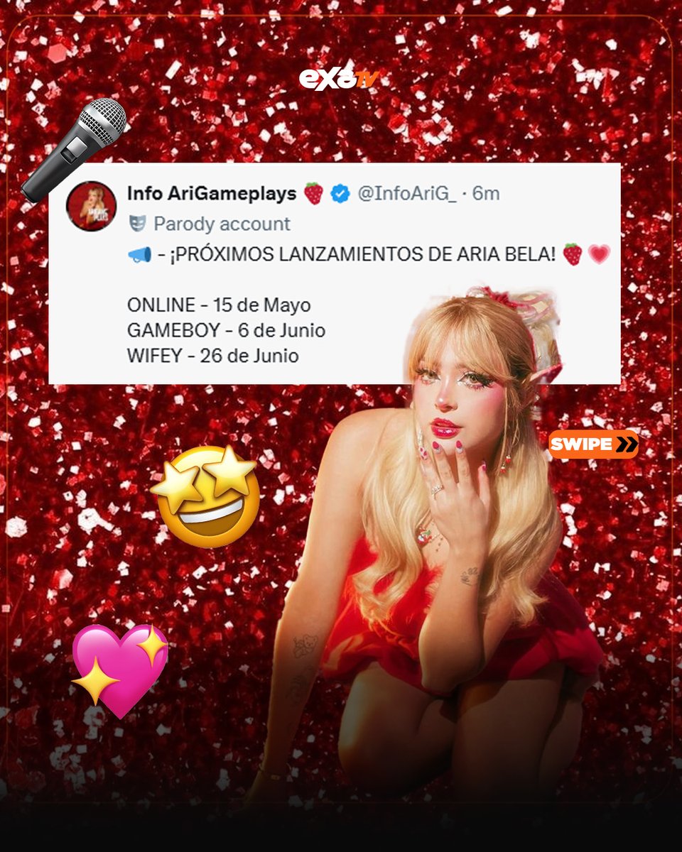 exatv's tweet photo. ¡ @arigameplays debuta en la música como Aria Bela!😱🍓

Con toda la actitud y estilo que la caracteriza, Aria Bela lanza su primer sencillo “Pilates” 💅🔥
Una nueva etapa comienza y ya pueden disfrutar del video musical que marca su gran entrada al mundo de la música 🎶🔥

📣 ¡PRÓXIMOS LANZAMIENTOS DE ARIA BELA! 🍓💗
🎧 ONLINE – 15 de mayo
🕹️ GAMEBOY – 6 de junio
💍 WIFEY – 26 de junio

Denle play a Pilates y que truene la bocina al ritmo de Aria Bela 🤩

#AriaBela #arigameplays #Pilates #DebutMusical #NuevoSencillo #GirlPower #Estreno #Ariatopia #exatv #exarfrsh