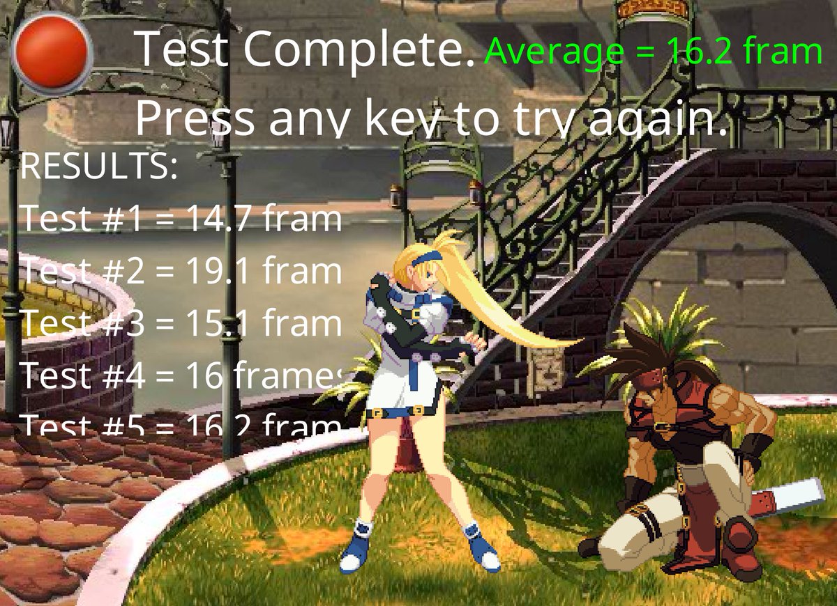 I love Millia blocker 🔥
My twitch reaction time isn't amazing, but I have pretty good red/light reaction time.