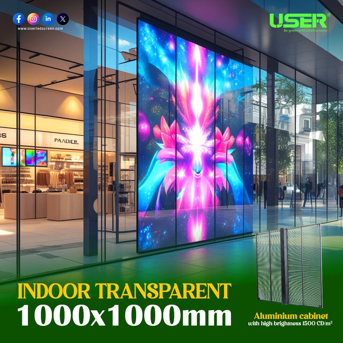 albert_User2025's tweet image. USER – Transparent LED Display: Innovative Visuals with Seamless Transparency!

Perfect for:
Retail Windows | Glass Walls | Shopping Malls | Airports | Exhibitions | Corporate Buildings
#transparentLEDscreen #indoorLEDdisplay #LEDvideowall