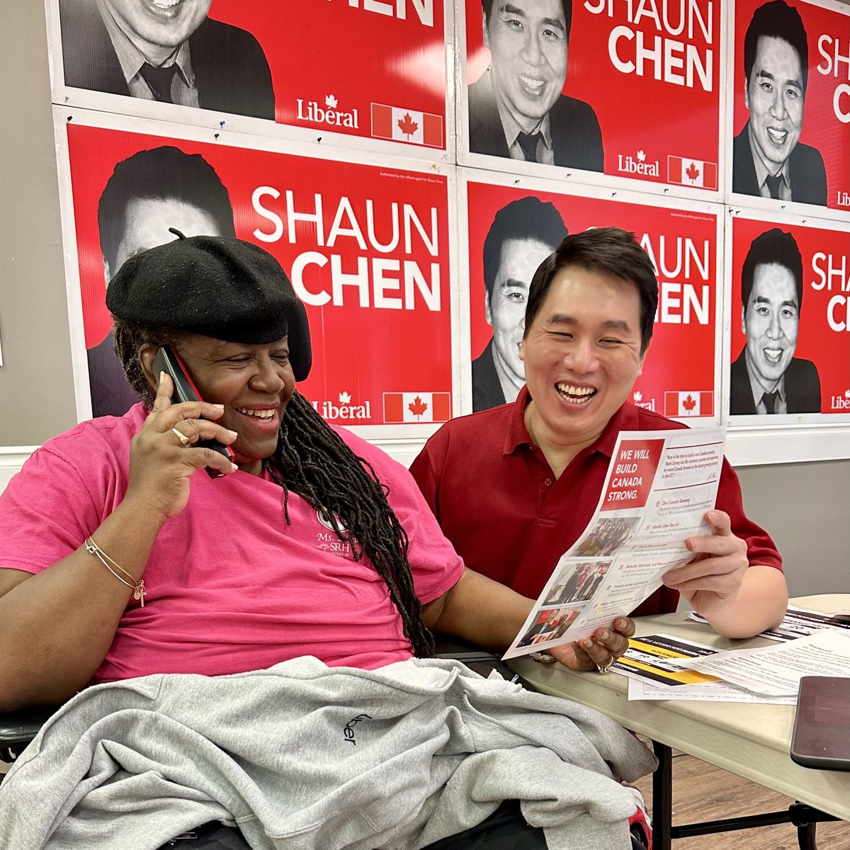 Shaun_Chen's tweet photo. Phones are ringing across #ScarbTO North thanks to volunteers like Letna, having crucial conversations on the kind of country we want to build #CanadaStrong #ProvenToWork https://t.co/lhYMSRXGs4