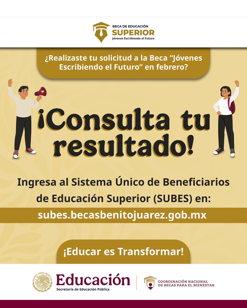 Julio_LeonT's tweet photo. ¡Grandes noticias!
Si te registraste en la beca #JóvenesEscribiendoElFuturo, consulta si fuiste seleccionada o seleccionado a través del #SUBES.
Aquí te dejo el enlace: https://t.co/V65sd25BvQ