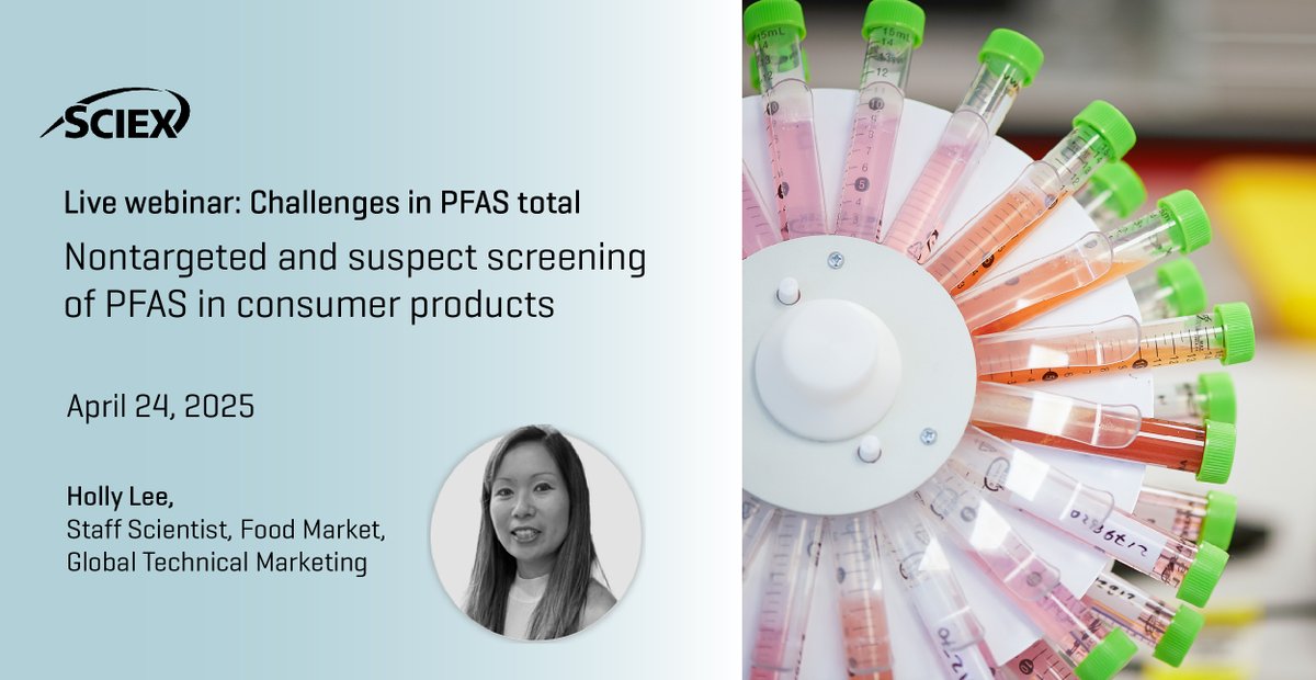 SCIEXFood's tweet image. Happening Tomorrow: PFAS Live Webinar! 🚀 Join our experts Craig Butt and Holly Lee, along with our guest presenters, as they explore the latest trends, outlook, and advancements in #PFASanalysis. Registration closes today – don&apos;t miss out: sciex.li/2aqrc0