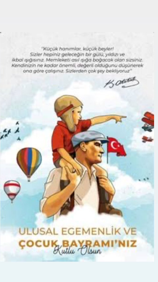 codeorgtr's tweet image. 23 Nisan Ulusal Egemenlik ve Çocuk Bayramımız kutlu olsun.
Atam İzindeyiz💫❤️🇹🇷
#23NisanUlusalEgemenlikveCocukBayramı
