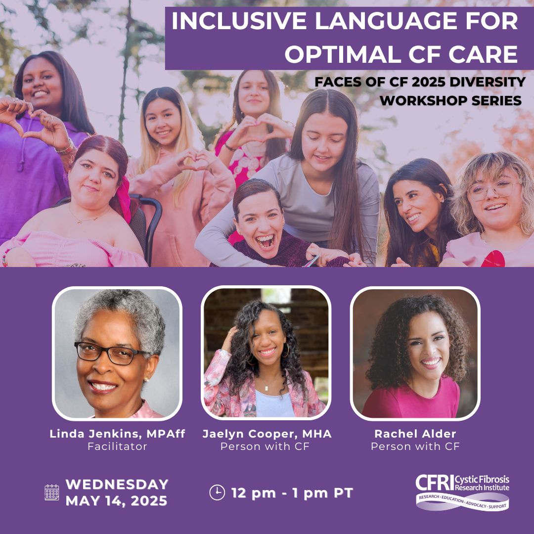 Workshop: Inclusive Language in CF Care! Join us Wednesday, May 14th @ 12pm PT to learn about the impact of inclusive language in cystic fibrosis care, considering how language can influence both patient wellbeing and clinical outcomes. 

Register: l8r.it/KgCz