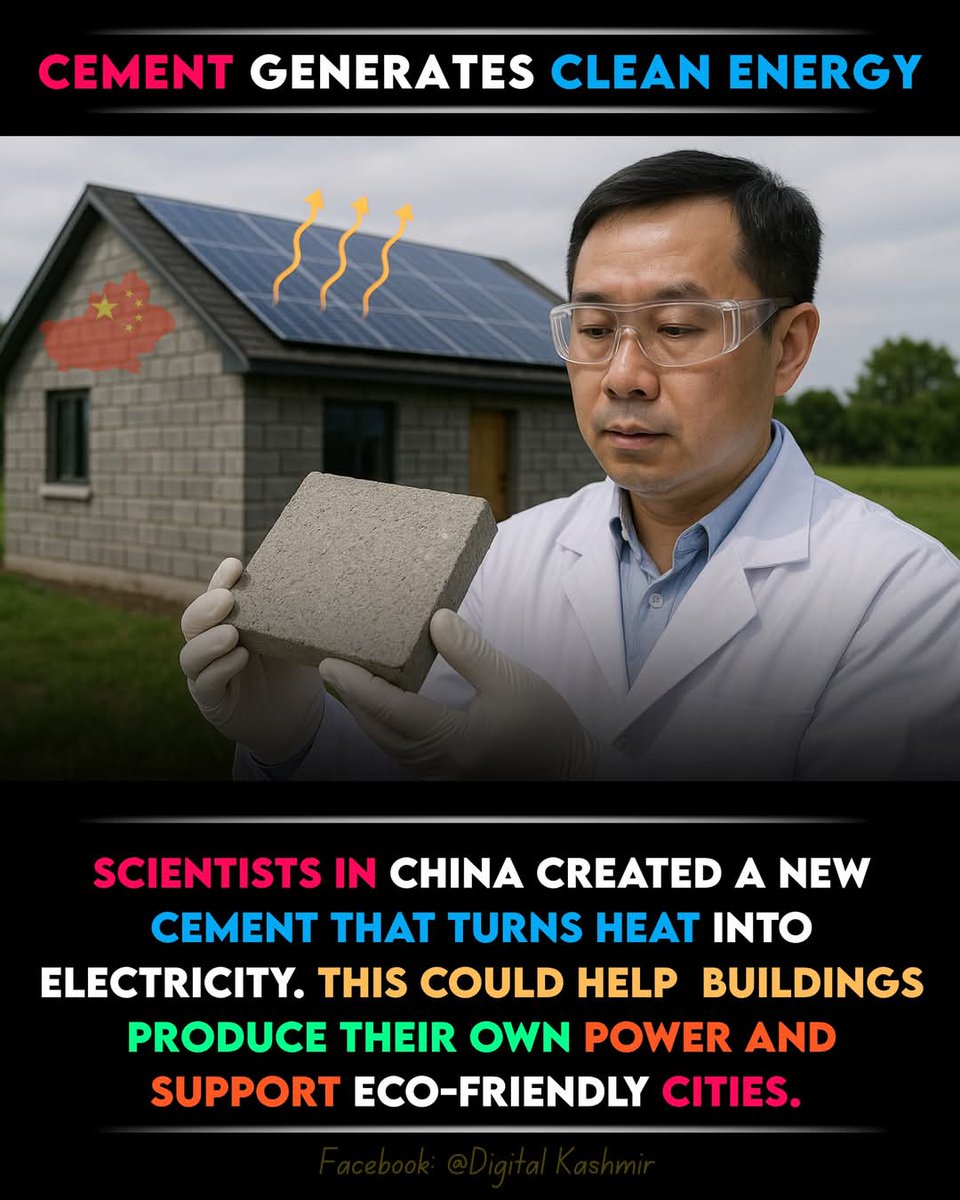 karina_Rani12's tweet photo. Chinese scientists develop revolutionary cement that converts heat into electricity, paving the way for self-powered, eco-friendly buildings.
#GreenInnovation
#SmartCement
#cleanenergyy
#sustainableliving
#futurecities https://t.co/pVdT8KB3i0