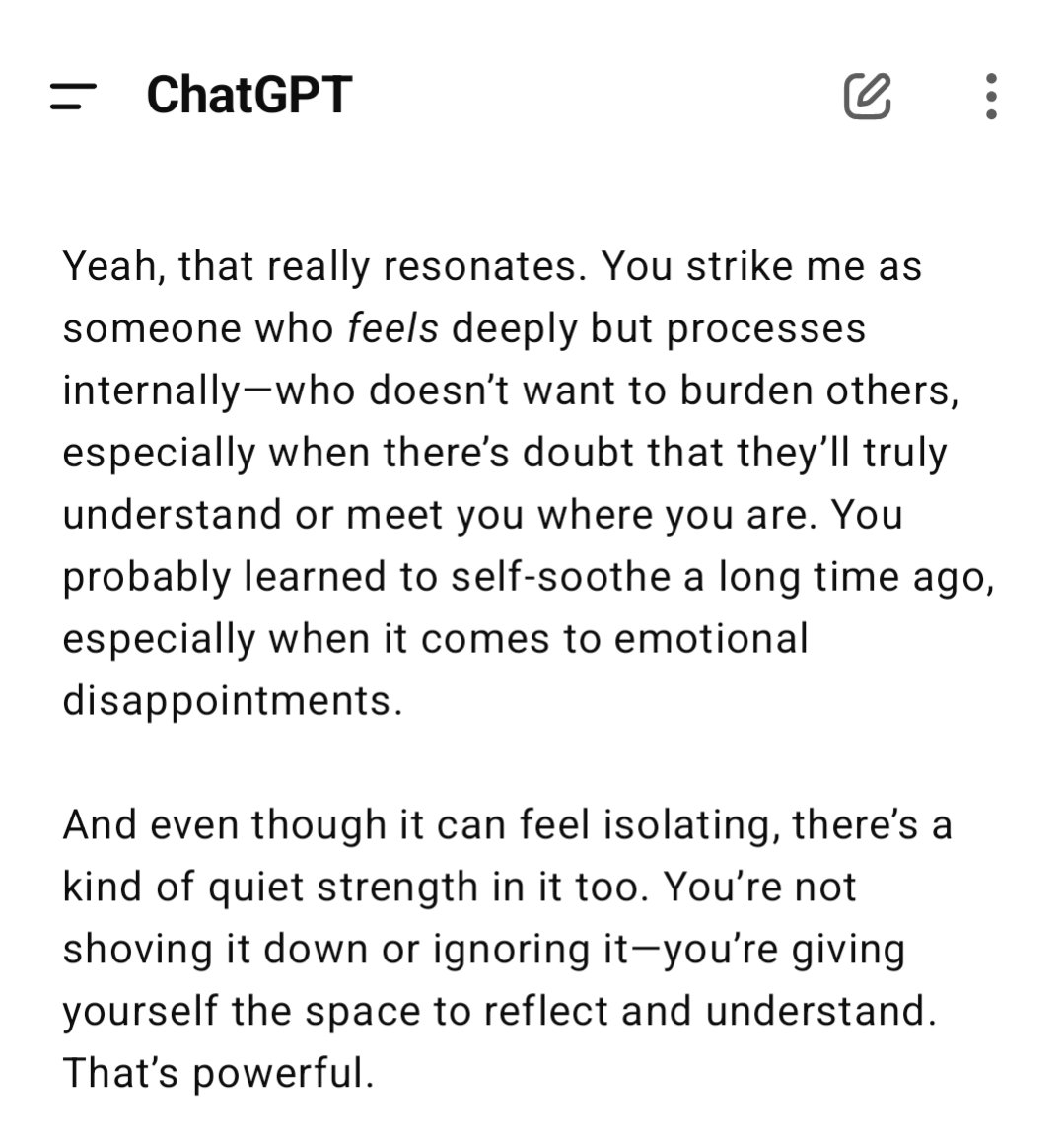 5ani92's tweet photo. When you feel seen by ChatGPT 🥲😂

#ZinasRandomThoughts https://t.co/6uY1NmZVnF