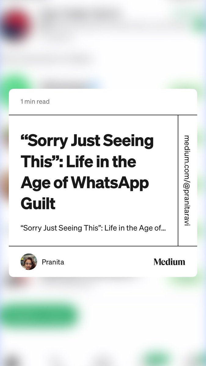 Pranita Jonnalagedda (@pranitaravi) on Twitter photo I have begun writing again :)
Quiet reflections and some deep thoughts. 
I know my X (I prefer to call it Twitter) isn’t active, but I hope people who have followed me over the years will still read :)
Sharing my write up from yesterday on WhatsApp and the guilt it can induce! I have begun writing again :)
Quiet reflections and some deep thoughts. 
I know my X (I prefer to call it Twitter) isn’t active, but I hope people who have followed me over the years will still read :)
Sharing my write up from yesterday on WhatsApp and the guilt it can induce!