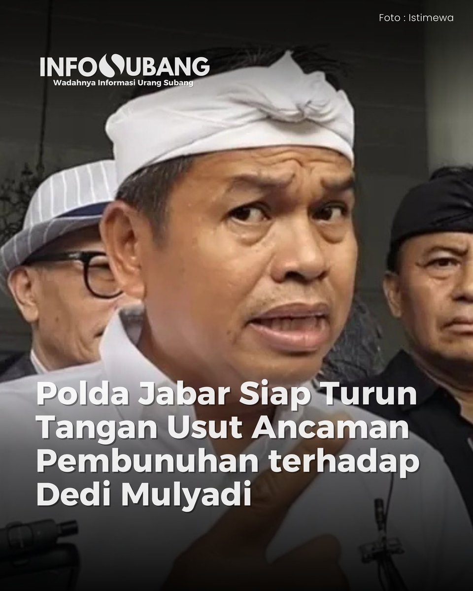 Infosubang_id's tweet photo. Polda Jawa Barat menyatakan siap turun tangan menyelidiki dugaan ancaman pembunuhan terhadap Gubernur Jabar, Dedi Mulyadi. Ancaman itu muncul dari sebuah akun misterius di kolom live chat YouTube Kang Dedi Mulyadi, Senin malam, 21 April 2025. https://t.co/4BsoMnDR17