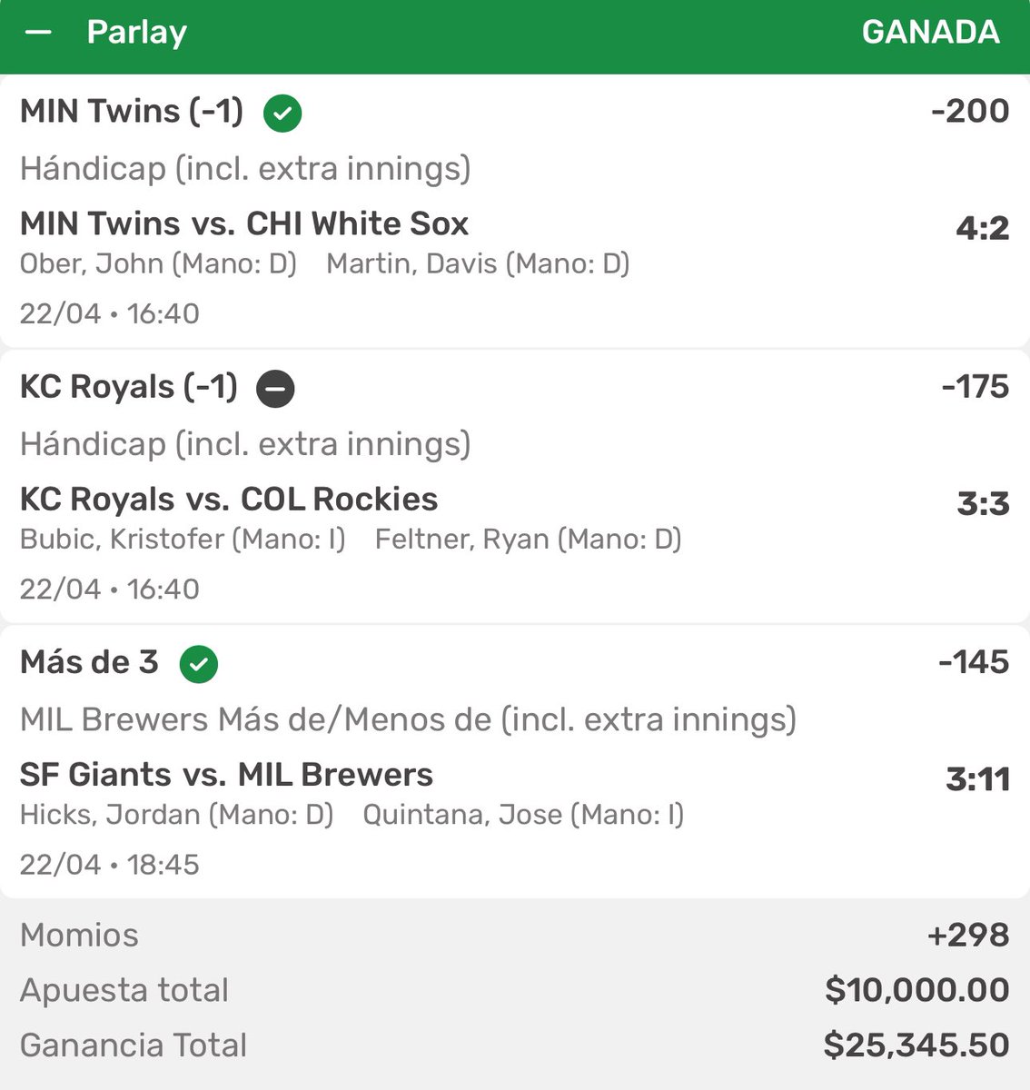 MarcoReyPicks's tweet photo. Otro parlay cobrado, esta vez en MLB ⚾🔥
Era un parlay triple, pero los Kansas City Royals nos dieron push en la novena entrada.
Se cayó el win, bajó el momio… pero igual cobramos.

🚨 Si este tweet llega a 500 RT, regalaré $1,000 pesos aleatoriamente entre quienes le den RT. 🚨