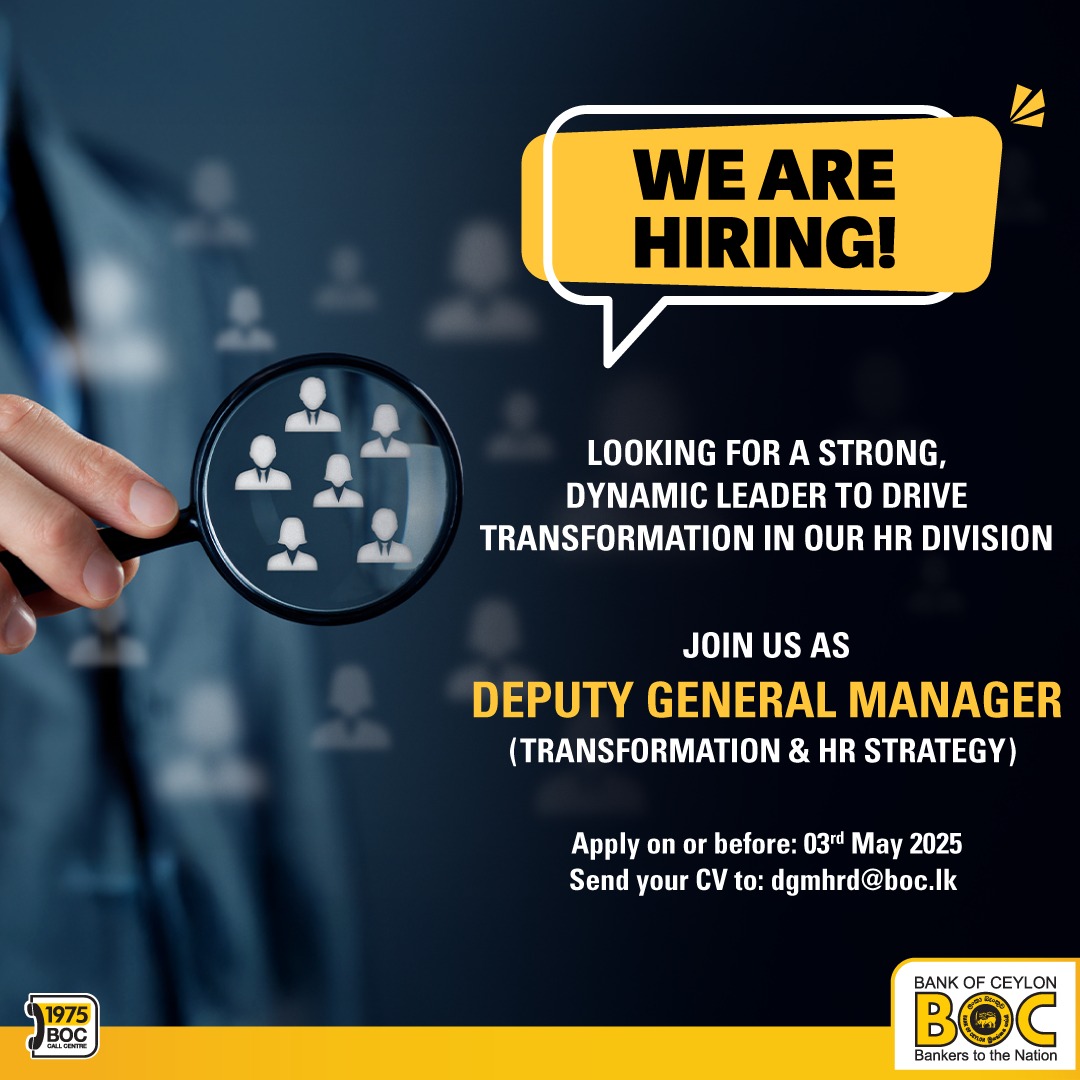 BOC is #hiring! Are you ready to lead in HR Transformation? Join us as  Deputy General Manager (Transformation and HR Strategy) and drive the  future of human capital at BOC. Click the