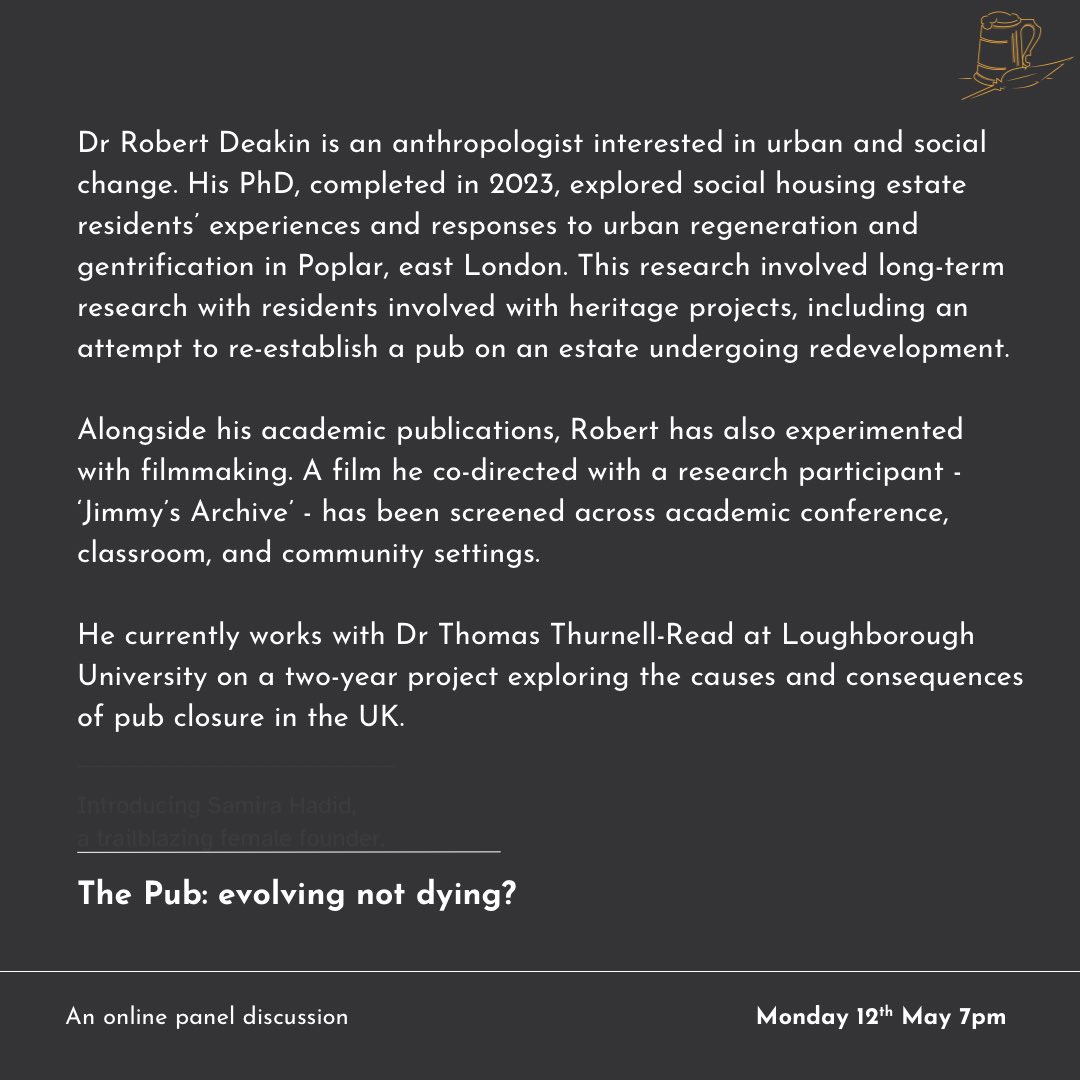 It’s time to meet another of our speakers for our forthcoming online event in association with the Drinking Studies Network. 

Get your tickets now: beerguild.co.uk/events/the-pub…