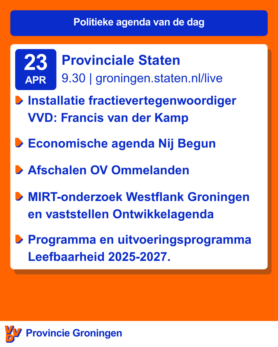 Vandaag bespreken we in de Provinciale Staten, van 23 april 2025, weer vele onderwerpen.

De vergadering is live te volgen vanaf 9.30 uur: groningen.stateninformatie.nl/live