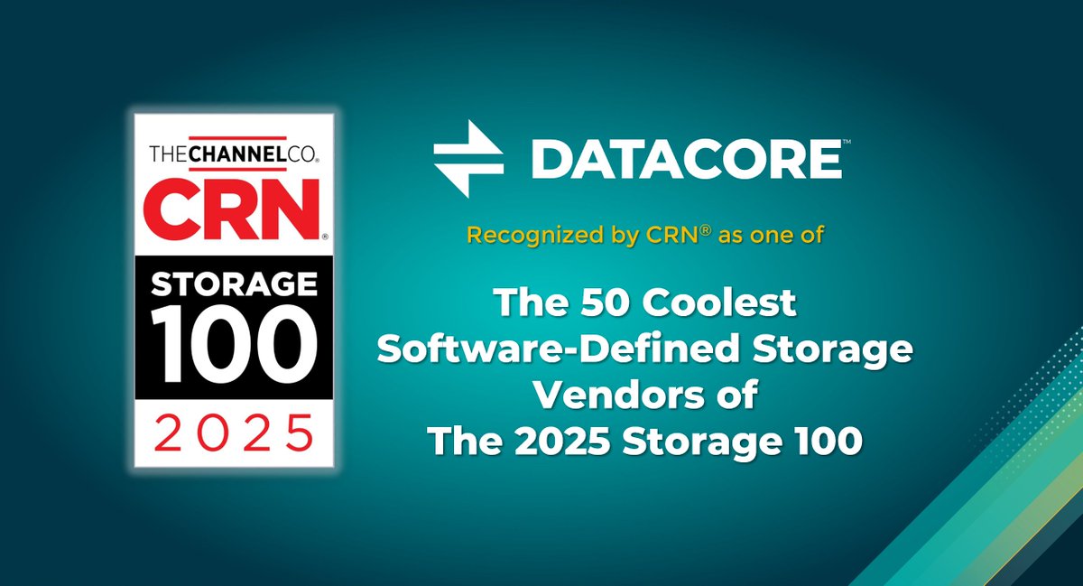 DataCore's tweet image. We are proud to share that @DataCore has been named one of CRN’s 50 Coolest Software-Defined Storage Vendors in the 2025 Storage 100!
This recognition celebrates innovation, excellence, and leadership in the #SoftwareDefinedStorage space and we are honored to be among the best.