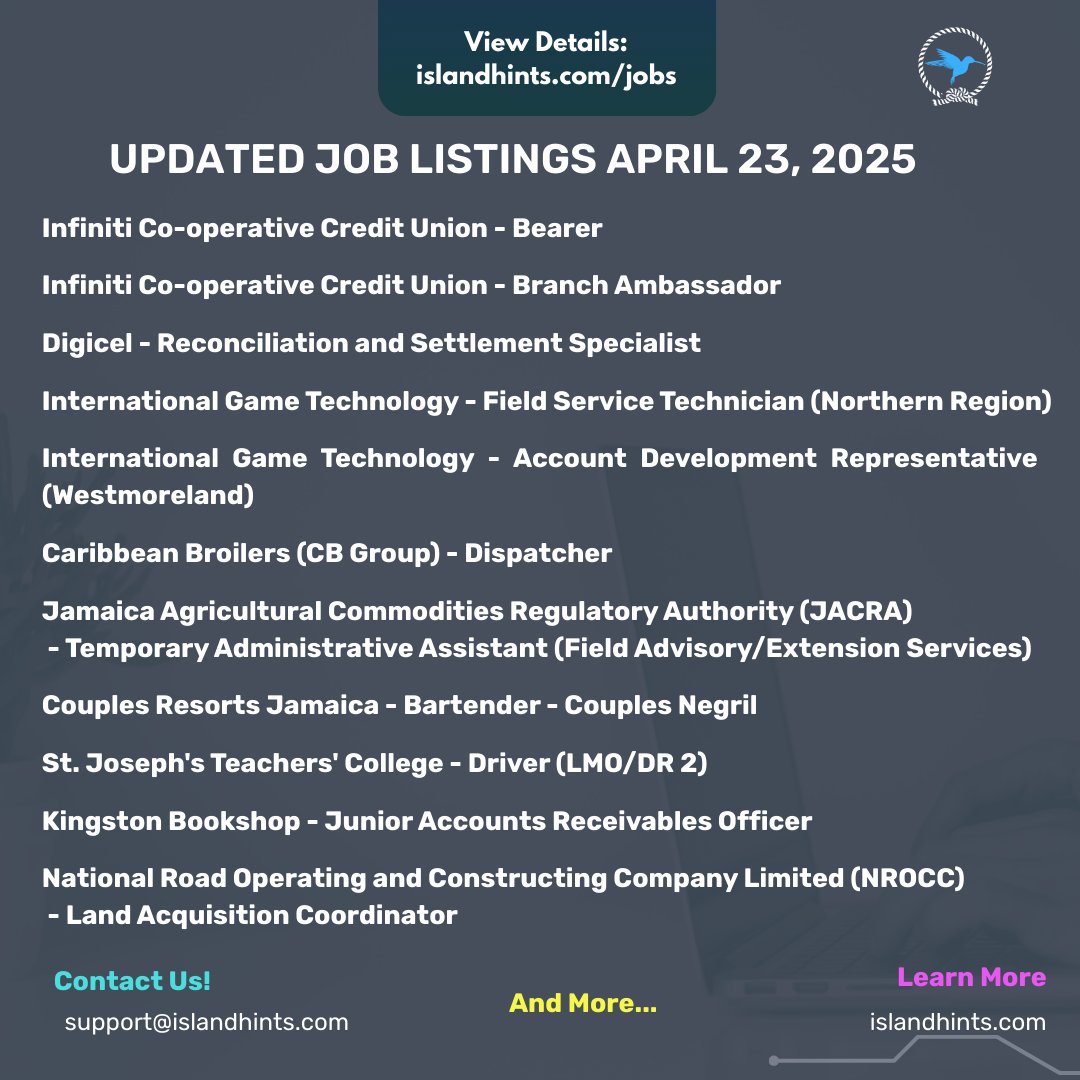 New jobs just dropped! 👇

🔗 Apply Now: Visit islandhints.com/jobs for direct links to all listings.

⚠️ Applications cannot be submitted on our website. Follow the job listing for full details.

👥 Tag someone who’s job hunting &amp; follow <a href="/islandhints/">Islandhints</a> for daily updates!