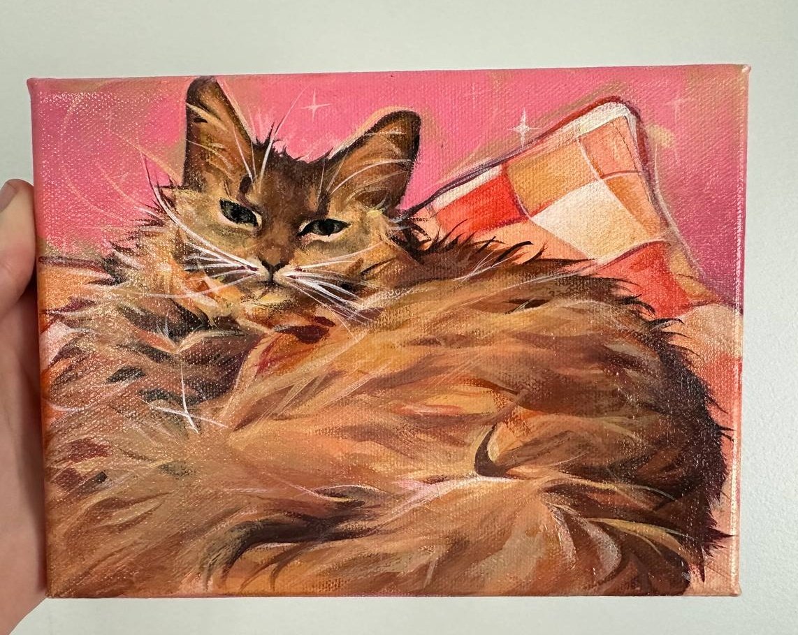 Такую картину недавно нарисовала
Могу нарисовать вашего питомца на холсте или на планшете, пишите для заказа в лс или на номер +79241346333 
Также есть группа в вк  vk.com/club219184487