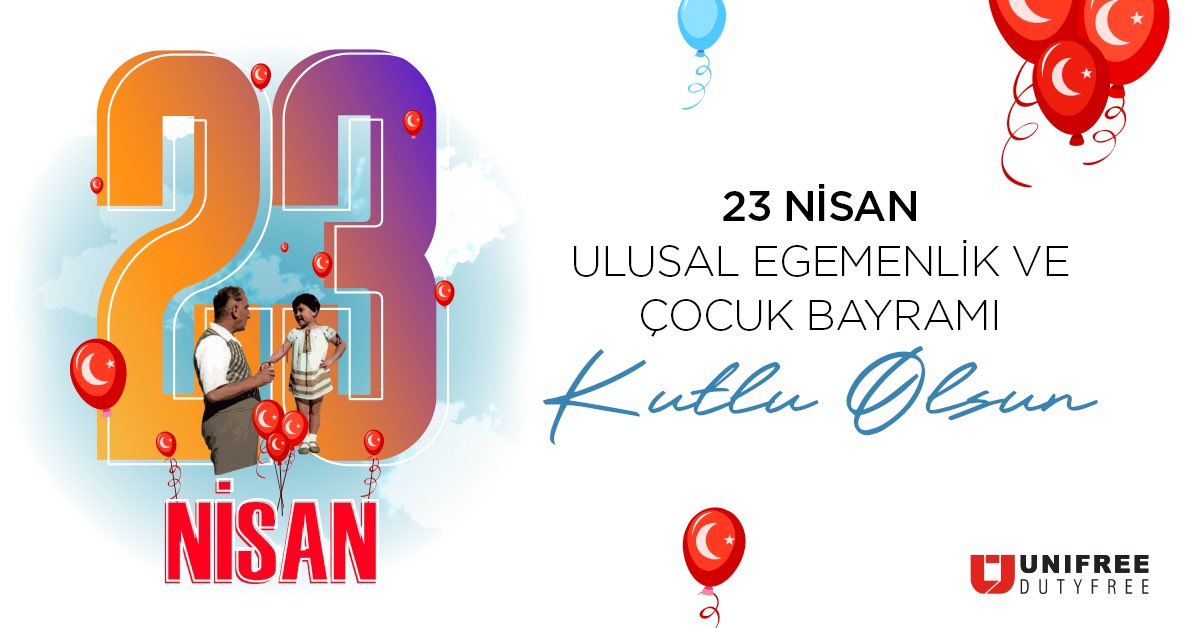 Geleceğimize ışık tutan tüm çocuklarımızı sevgiyle kucaklıyoruz.
23 Nisan Ulusal Egemenlik ve Çocuk Bayramınız Kutlu Olsun!
 
We embrace all our children who shed light on our future with love. 
Happy April 23 National Sovereignty and Children's Day!
 
#Unifree #DutyFree #23Nisan