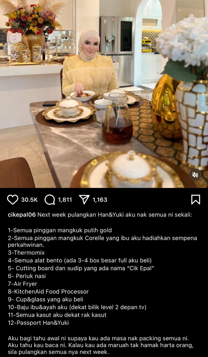 twtbiy's tweet photo. Patutlah cik epal minta balik pinggan mangkuk dia. Harga je dah dekat beribu satu set. Beli guna duit sendiri tapi penyondol pula guna, siapa tak sakit hati. https://t.co/oP3Siz9iHv