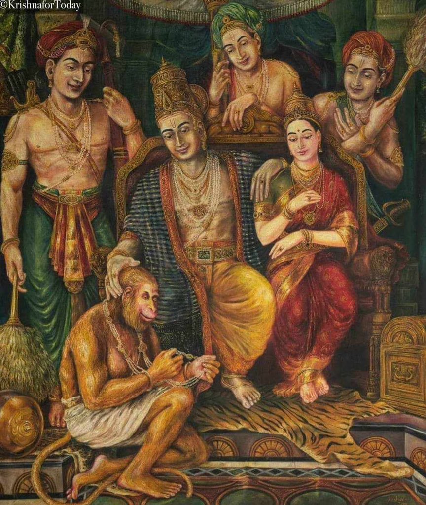 _vatsalasingh's tweet photo. महायुद्ध समाप्त हो चुका था...रावण अपने कुटुंब सहित नष्ट हो चुका था... दो मिनट की ये कहानी, रौंगटे खड़े कर देगी..अंत तक जरुर पढ़े

जगत को त्रास देने वाला रावण अपने कुटुंब सहित नष्ट हो चुका था। कौशलाधीश राम के नेतृत्व में चहुँओर शांति थी।
राम का राज्याभिषेक हुआ। राजा राम ने सभी वानर और राक्षस मित्रों को ससम्मान विदा किया। अंगद को विदा करते समय राम रो पड़े थे। हनुमान को विदा करने की शक्ति तो श्रीराम में भी नहीं थी। माता सीता भी उन्हें पुत्रवत मानती थी। हनुमान अयोध्या में ही रह गए।