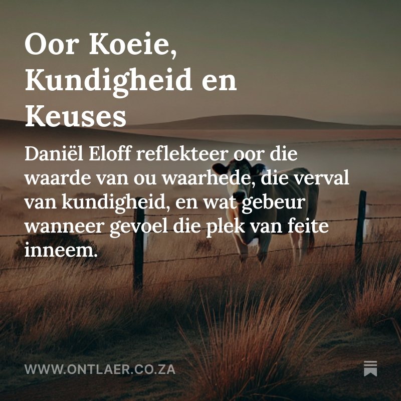 Hierdie week het drie uiteenlopende stories vir my aan die dink: Hans Pienaar oor plaasmoorde, <a href="/KonstantinKisin/">Konstantin Kisin</a> oor kundigheid in die podcaster-era, en William Shirer se boek oor die opkoms van die Derde Ryk.  

Lees my jongste stuk hier op OntLaer: 

ontlaer.co.za/p/oor-koeie-ku…